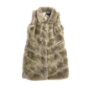 NWT Coalition LA Faux Fur Long Sleeveless Jacket Vest Size Large Mobwife Chic